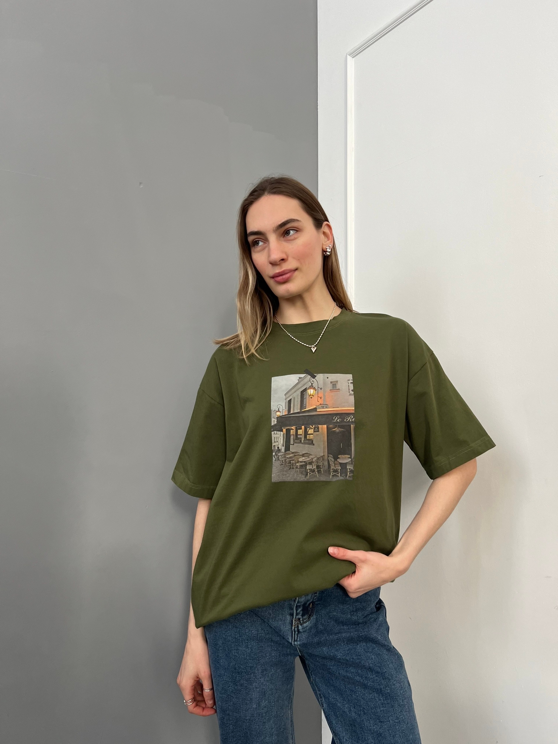 Футболка NJ 1202 принт кафе оверсайз