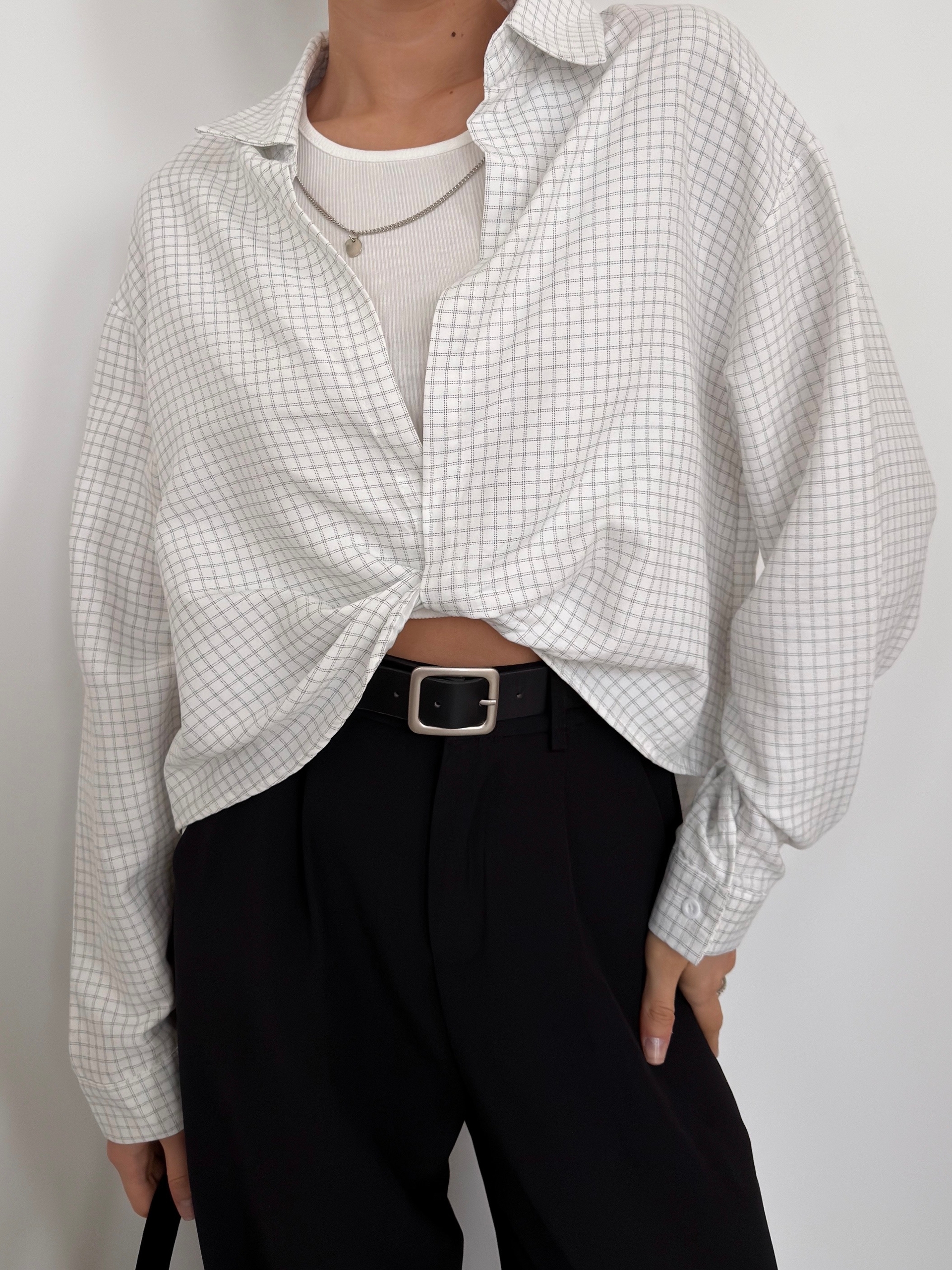 Рубашка Fashion 8985 в клетку+майка+цепочка