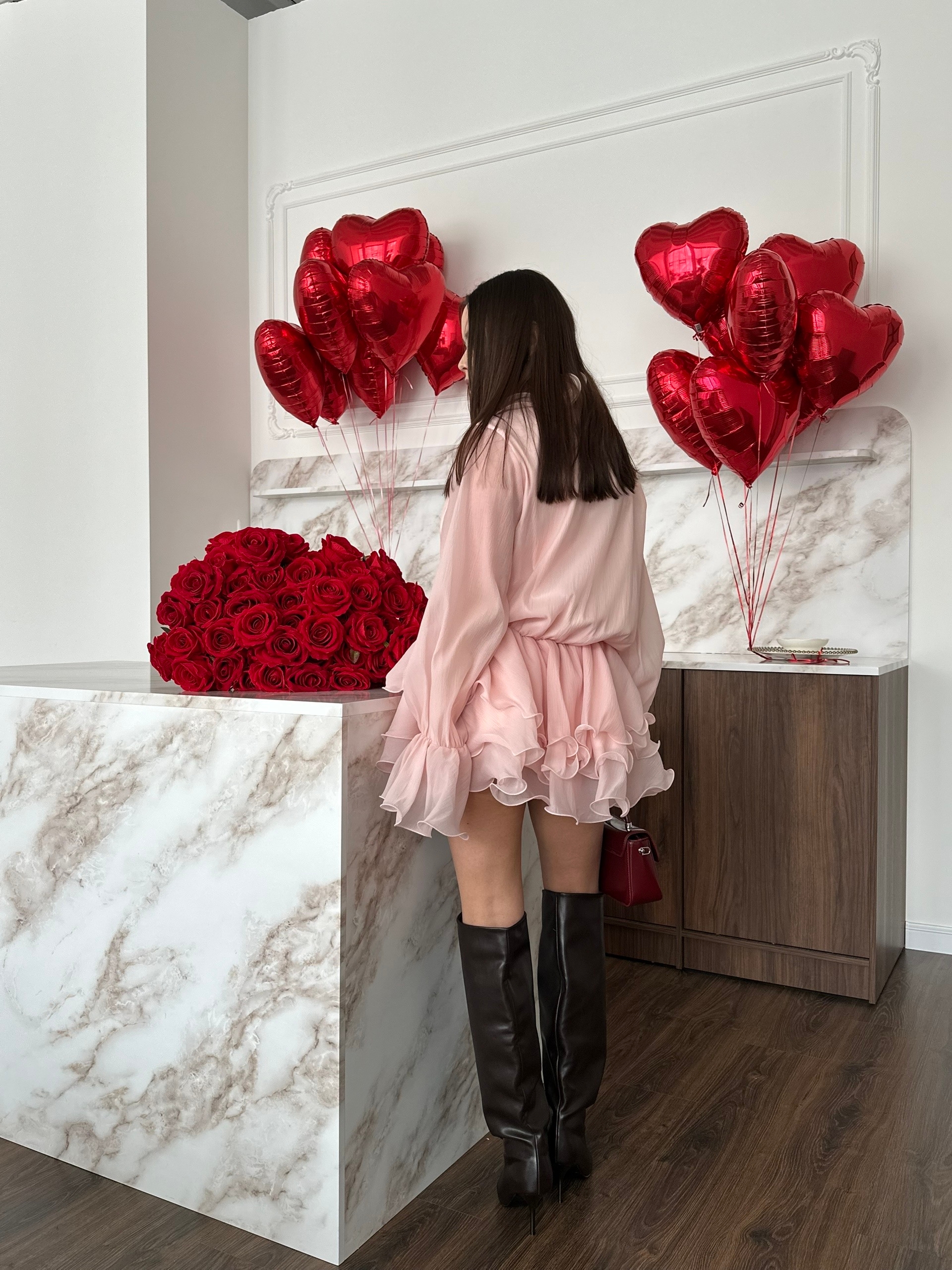 Платье Annshop рюши+розы