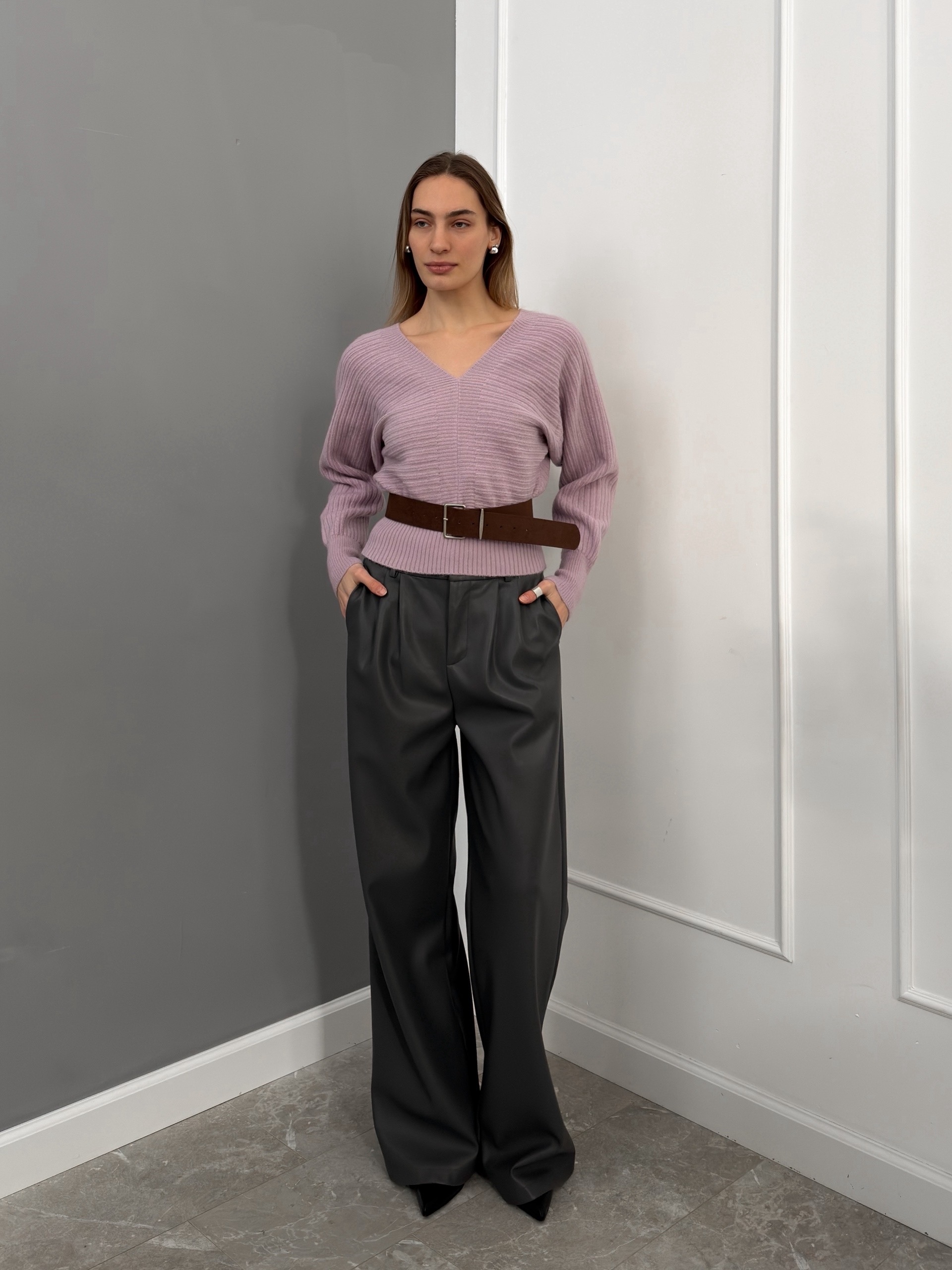 Джемпер WG WE W8072 v вырез+ремень