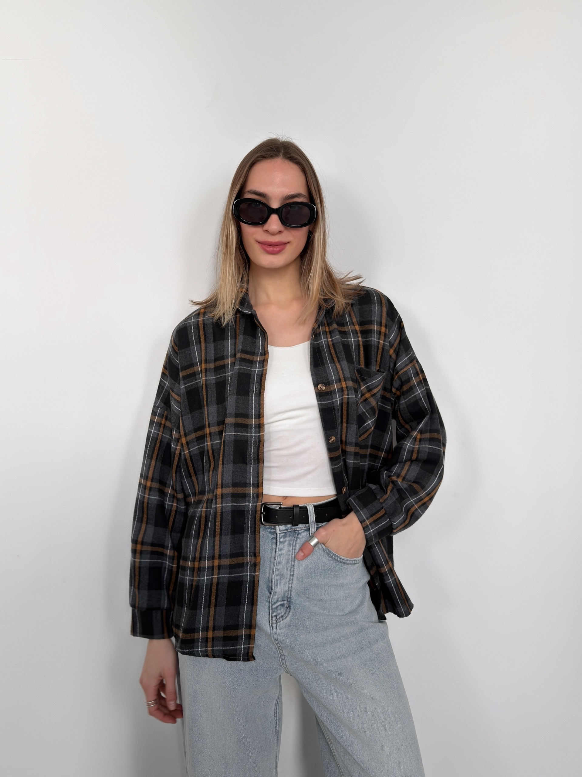 Рубашка клетка 601 на пуговках