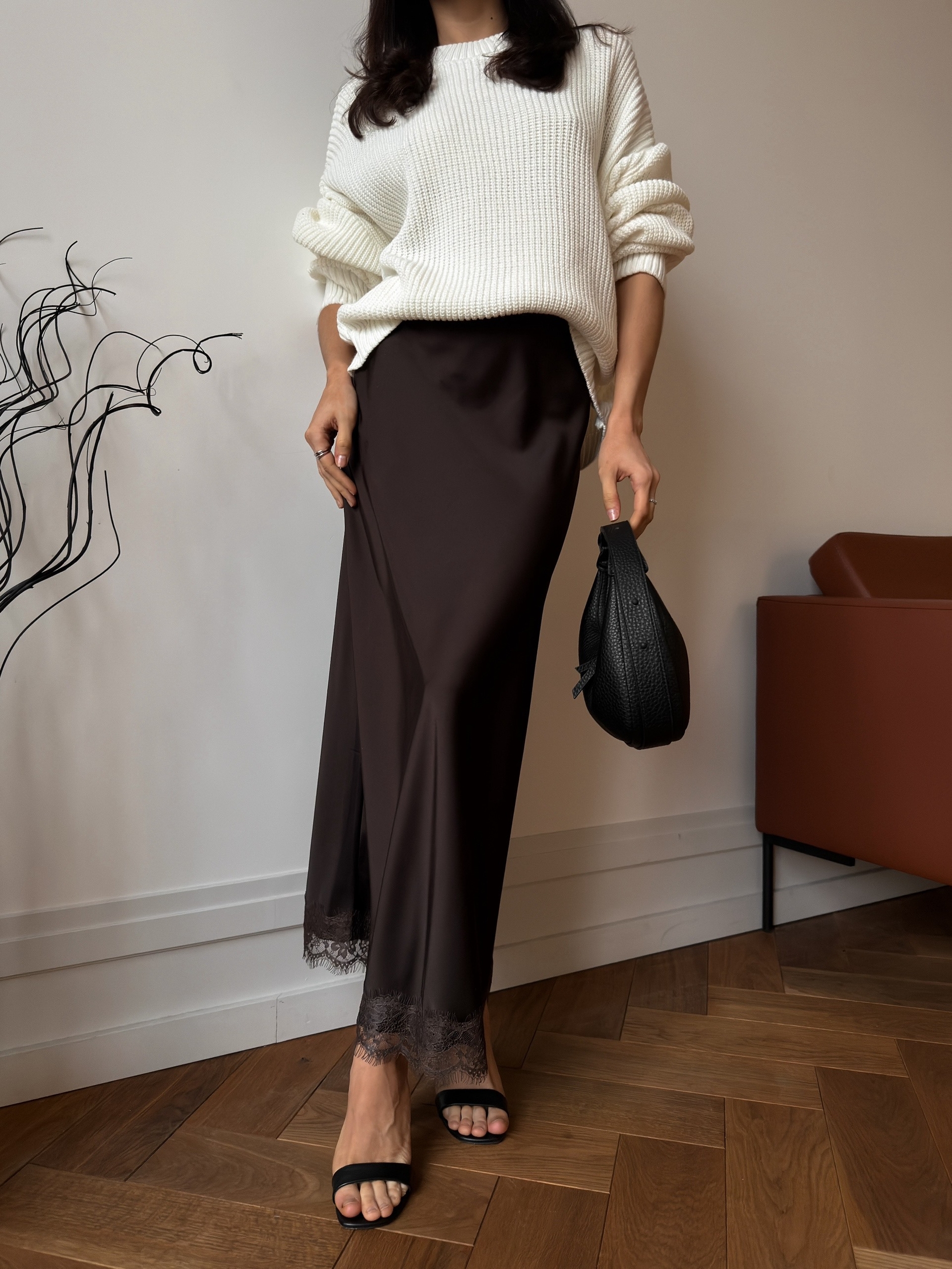 Юбка AZIZA 0181 атлас кружево+резинка