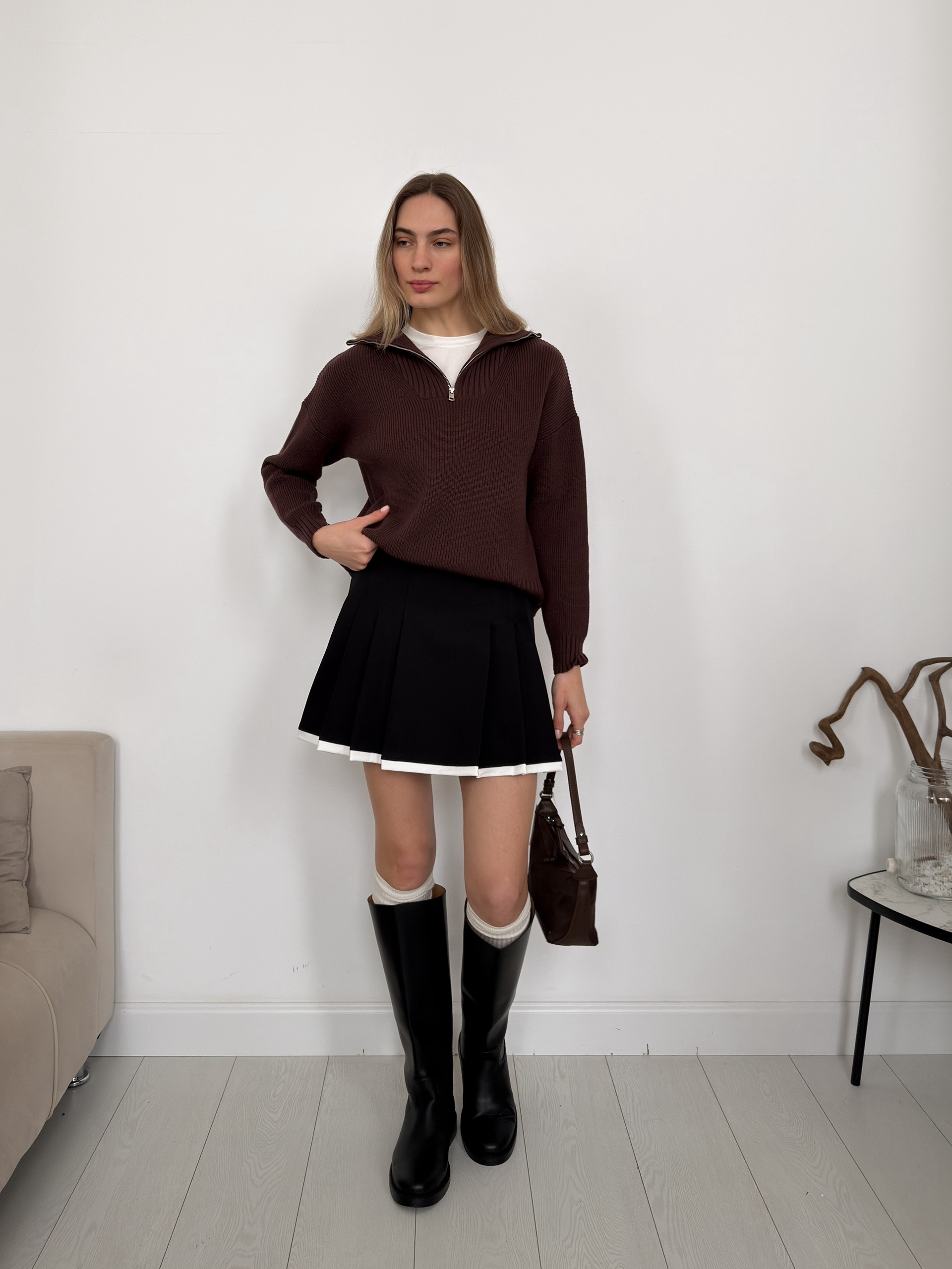 Юбка плиссе с ремнем 9008